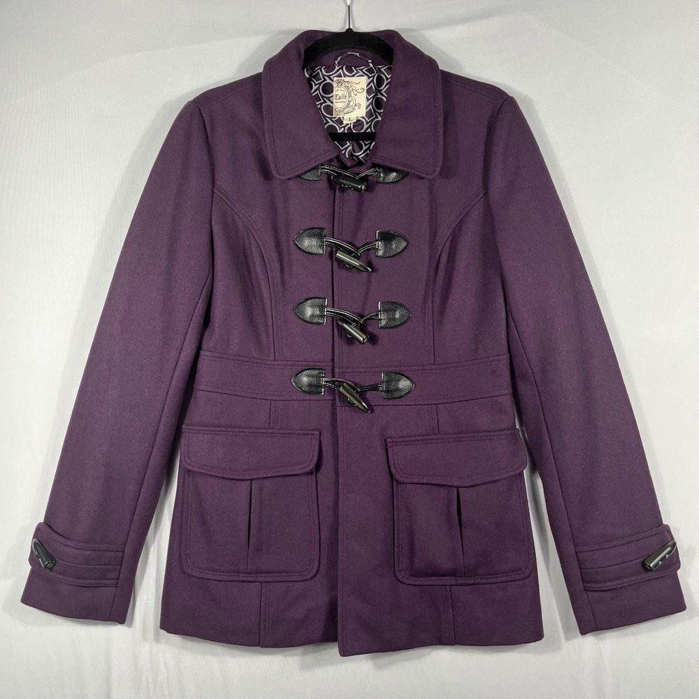 Anthropologie Tulle Peacoat‎ Deep Purple Wool Blend Toggle Button Jacket Wms Lg